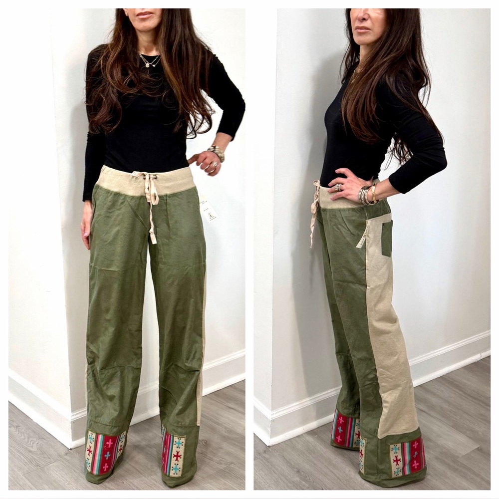 ShopEvelynne Green and Tan Wide Leg Pants